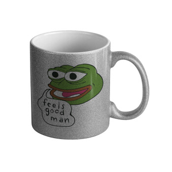 Pepe the frog, Κούπα Ασημένια Glitter που γυαλίζει, κεραμική, 330ml