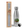Easter Set, metallic Inox water bottle (750ml) & aromatic flat Easter candle (30cm) (GRAY)
