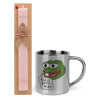 Easter Set, metallic thermal cup (300ml) & aromatic flat Easter candle (30cm) (PINK)