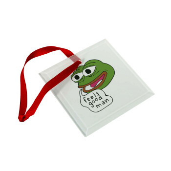 Pepe the frog, Χριστουγεννιάτικο στολίδι γυάλινο τετράγωνο 9x9cm