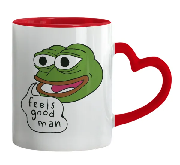 Pepe the frog — Κούπα καρδιά χερούλι κόκκινη, κεραμική, 330ml