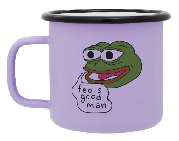 Pepe the frog — Metal enamel mug, matte light pastel purple, 360ml