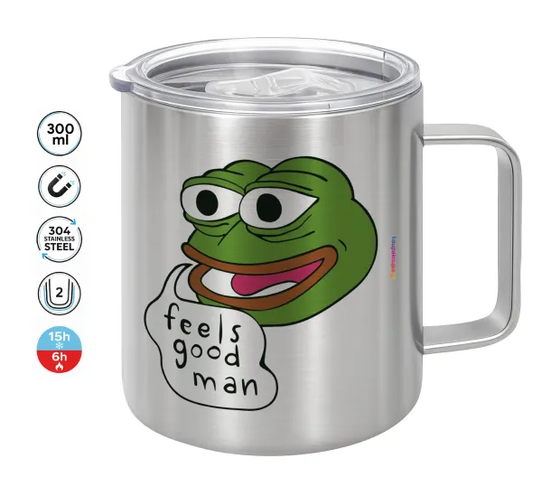 Pepe the frog — Double-walled stainless steel mug 300ml with temperature-retaining lid