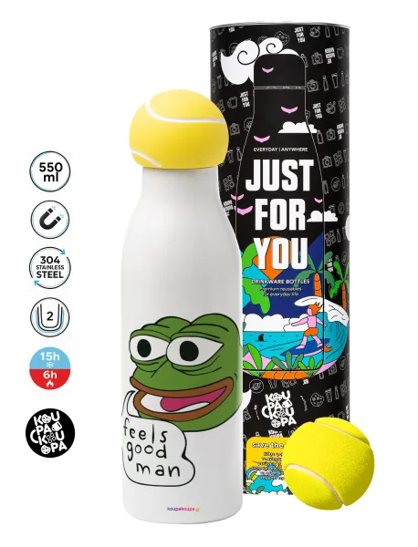 Pepe the frog — Μπάλα τένις μεταλλικό παγούρι θερμός, διπλού τοιχώματος, 550ml
