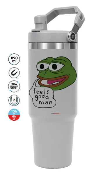 Pepe the frog — GREY Travel Tumbler with Handle 890ml