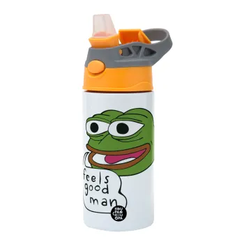 Pepe the frog, Παιδικό παγούρι θερμό, ανοξείδωτο, με καλαμάκι ασφαλείας, Πορτοκαλί/Γκρι (360ml) BPA-FREE