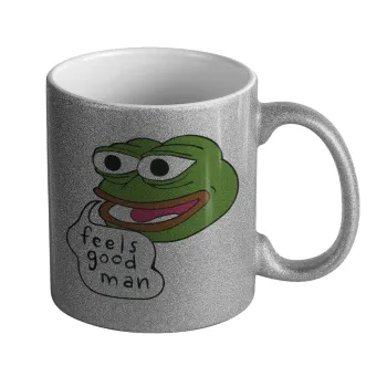 Pepe the frog, Κούπα Ασημένια Glitter που γυαλίζει, κεραμική, 330ml