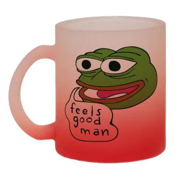 Pepe the frog, Κούπα γυάλινη δίχρωμη με βάση το κόκκινο ματ, 330ml