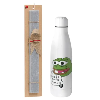 Pepe the frog, Πασχαλινή Λαμπάδα με μεταλλικό παγούρι θερμός ανοξείδωτο (500ml) & κερί αρωματικό πλακέ (30cm) (ΓΚΡΙ)