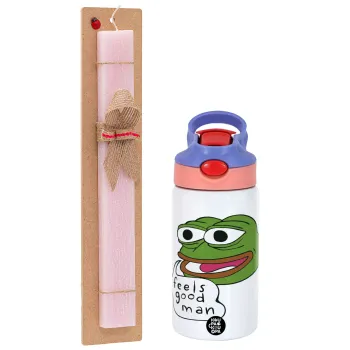 Pepe the frog, Πασχαλινή Λαμπάδα με Παιδικό παγούρι θερμό, ανοξείδωτο, με καλαμάκι ασφαλείας, ροζ/μωβ (350ml) & κερί αρωματικό πλακέ (30cm) (ΡΟΖ)