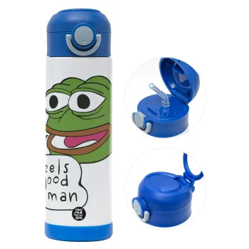 Pepe the frog, Παιδικό παγούρι θερμό, ανοξείδωτο, με καλαμάκι ασφαλείας, ΜΠΛΕ (500ml)