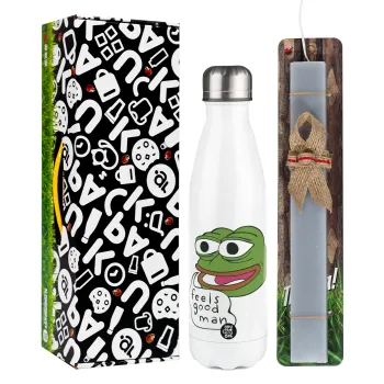 Pepe the frog, Easter candle, metallic white thermos bottle (500ml) & aromatic flat candle (30cm) (GRAY)