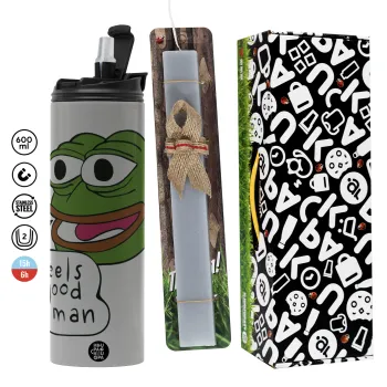Pepe the frog, Πασχαλινή Λαμπάδα με Travel Tumbler θερμό (600ml, BPA free) & κερί αρωματικό πλακέ (30cm) (ΓΚΡΙ)