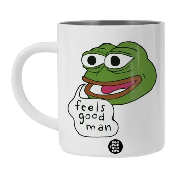 Pepe the frog, Λευκή Ανοξείδωτη Μεταλλική Κούπα 450ml - Διπλού Τοιχώματος 