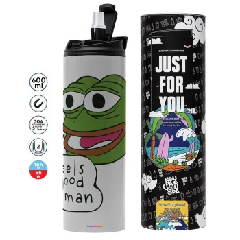 Pepe the frog, Tumbler ποτήρι θερμό ΓΚΡΙ από ανοξείδωτο ατσάλι 600ml