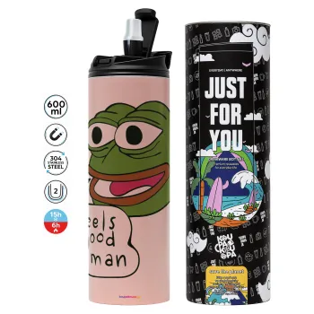 Pepe the frog, Tumbler ποτήρι θερμό ΡΟΖ από ανοξείδωτο ατσάλι 600ml