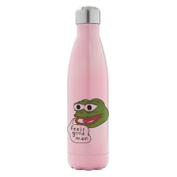 Pepe the frog, Μεταλλικό παγούρι θερμός Ροζ Ιριδίζον (Stainless steel), διπλού τοιχώματος, 500ml