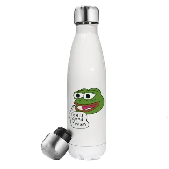 Pepe the frog, Μεταλλικό παγούρι θερμός Λευκό (Stainless steel), διπλού τοιχώματος, 500ml