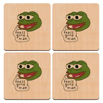 Pepe the frog, ΣΕΤ x4 Σουβέρ ξύλινα τετράγωνα plywood (9cm)