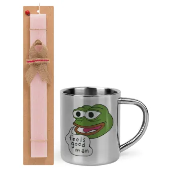 Pepe the frog, Easter Set, metallic thermal cup (300ml) & aromatic flat Easter candle (30cm) (PINK)