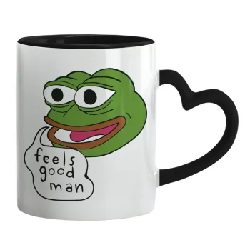 Pepe the frog, Κούπα καρδιά χερούλι μαύρη, κεραμική, 330ml