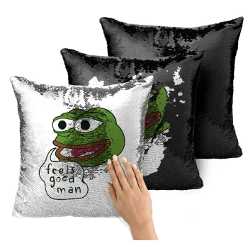 Pepe the frog, Μαξιλάρι καναπέ Μαγικό Μαύρο με πούλιες 40x40cm περιέχεται το γέμισμα