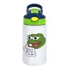 Children's hot water bottle, stainless steel, with safety straw, green, blue (350ml)