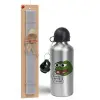 Easter Set, metallic silver aluminum water bottle (500ml) & aromatic flat Easter candle (30cm) (GRAY)