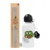 Easter Set, metallic aluminum water bottle (500ml) & aromatic flat Easter candle (30cm) (GRAY)