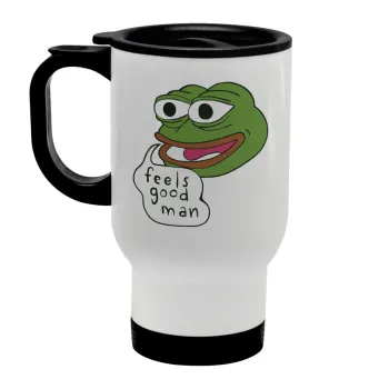 Pepe the frog, Stainless steel travel mug with lid, double wall white 450ml