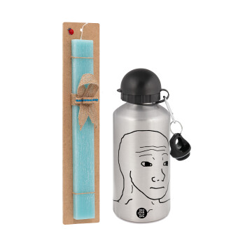 Feel guy, Easter Set, metallic silver aluminum water bottle (500ml) & scented flat Easter candle (30cm) (TURQUOISE)