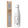 Easter Set, metallic stainless thermos bottle (500ml) & scented flat Easter candle (30cm) (GRAY)
