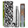 Easter Set, metallic stainless thermos flask (500ml) & scented flat Easter candle (30cm) (GRAY)