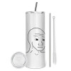 Tumbler ποτήρι θερμό από ανοξείδωτο ατσάλι 600ml, με μεταλλικό καλαμάκι & βούρτσα καθαρισμού