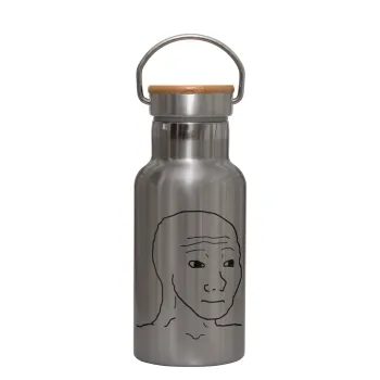 Feel guy, Stainless steel metallic thermos flask, silver with a bamboo lid, double-walled, 350ml.