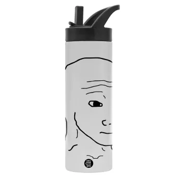 Feel guy, Metallic thermos bottle with straw & handle, stainless steel (Stainless steel 304), double-walled, 600ml.