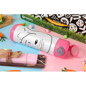 Feel guy, Easter candle, Childrens hot water bottle, stainless steel, with safety straw, PINK (500ml)