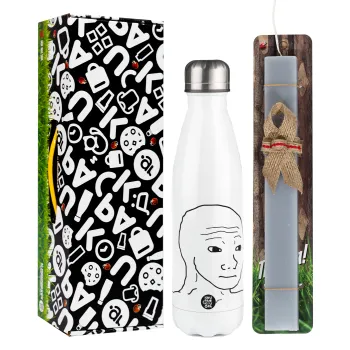 Feel guy, Easter candle, metallic white thermos bottle (500ml) & aromatic flat candle (30cm) (GRAY)