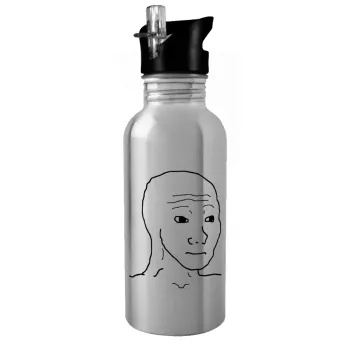 Feel guy, Water bottle Silver with straw, stainless steel 600ml