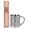 Easter Set, metallic thermal cup (300ml) & aromatic flat Easter candle (30cm) (PINK)