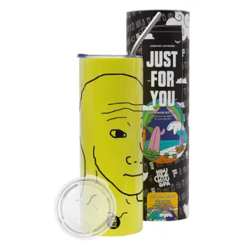 Feel guy, Neon Yellow Travel Tumbler θερμό, μεταλλικό καλαμάκι(Ανωξείδωτο 304 Food grade, BPA free, 600ml)