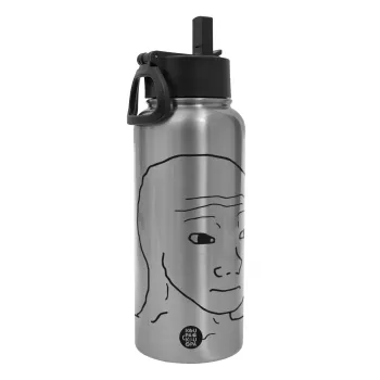Feel guy, Metal mug thermo Silver with Straw and Spout Lid (Stainless steel), double wall, 950ml