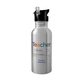 Searching for Best Teacher..., Water bottle Silver with straw, stainless steel 600ml