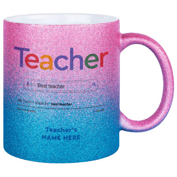 Searching for Best Teacher..., Κούπα Χρυσή/Μπλε Glitter, κεραμική, 330ml