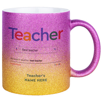 Searching for Best Teacher..., Κούπα Χρυσή/Ροζ Glitter, κεραμική, 330ml