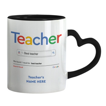 Searching for Best Teacher..., Mug heart black handle, ceramic, 330ml