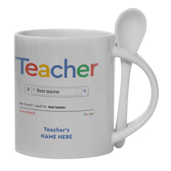 Searching for Best Teacher..., Ceramic coffee mug with Spoon, 330ml (1pcs)