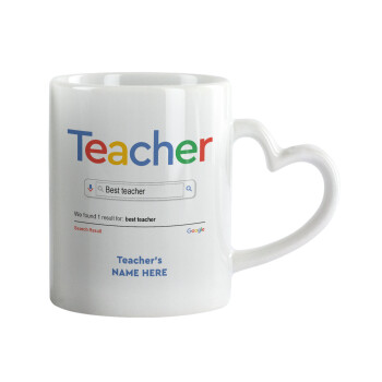 Searching for Best Teacher..., Mug heart handle, ceramic, 330ml