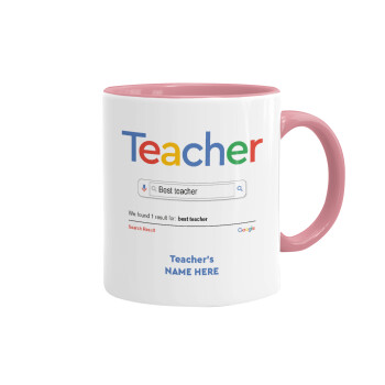 Searching for Best Teacher..., Κούπα χρωματιστή ροζ, κεραμική, 330ml