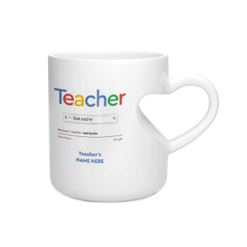 Searching for Best Teacher..., Κούπα καρδιά λευκή, κεραμική, 330ml